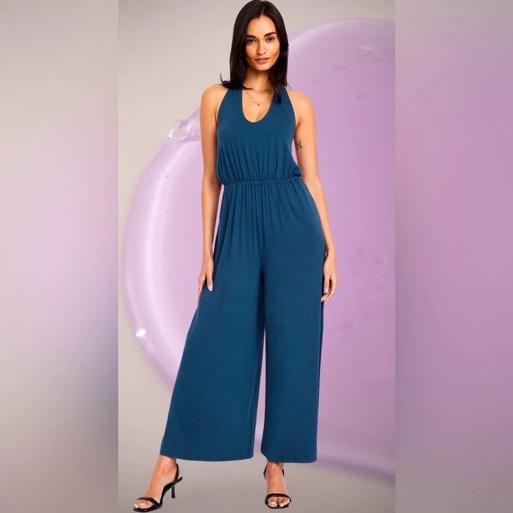 NWTS🦋GAP OLD NAVY LG🦋WAIST DEFINED HALTER STYLE JUMPSUIT FITTED BODICE WIDE LEG - Picture 7 of 15